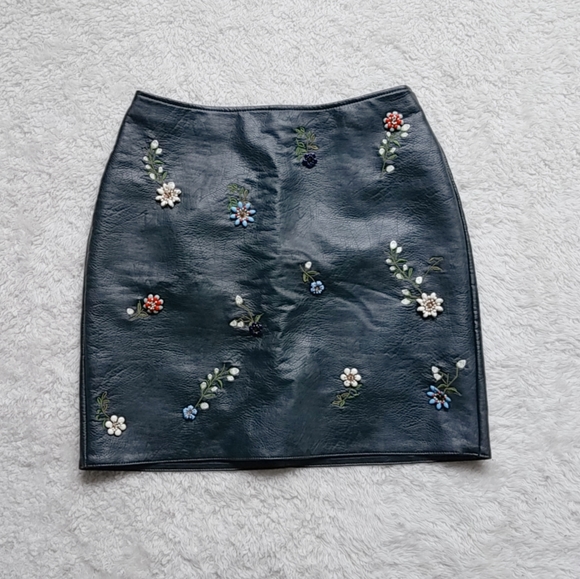 Zara Dresses & Skirts - Zara | faux leather floral beaded black mini skirt